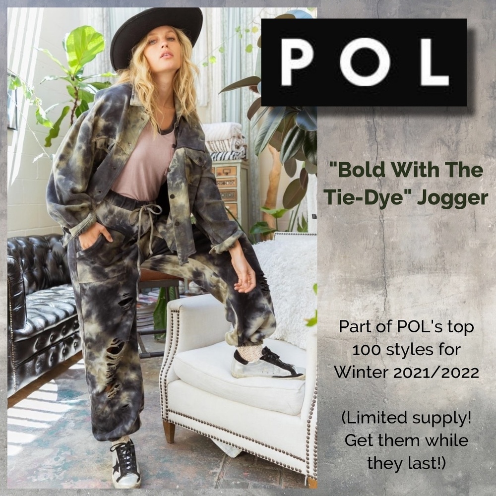 POL "Bold With The Tie-Dye" Hand Dyed Ripped Raw & Distressed Drawstring…
